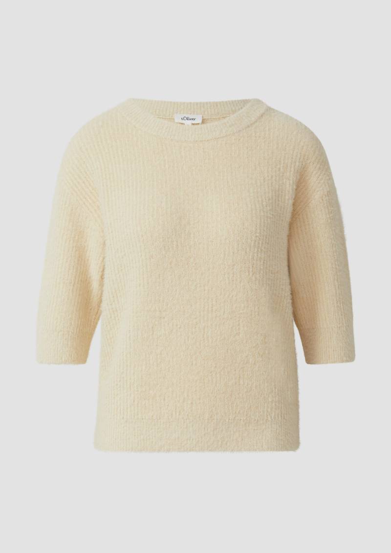 s.Oliver - Flauschiger Strickpullover mit halbem Arm, Damen, Beige von s.Oliver