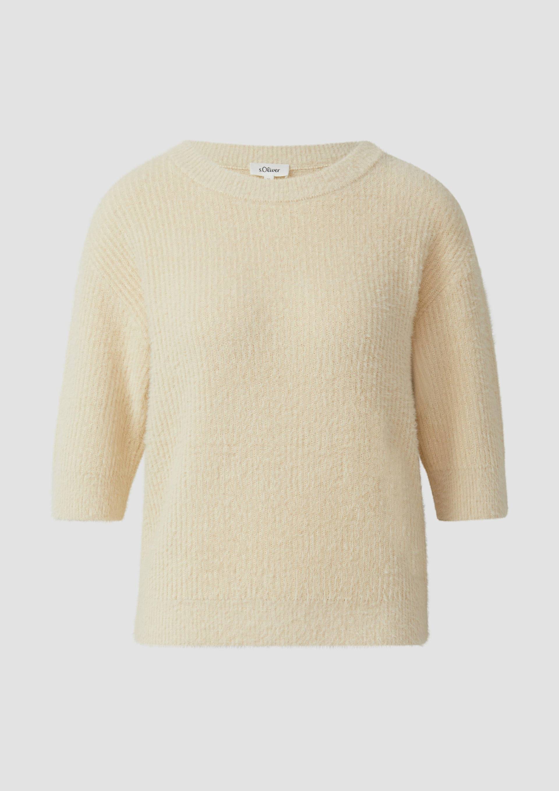 s.Oliver - Flauschiger Strickpullover mit halbem Arm, Damen, Beige von s.Oliver