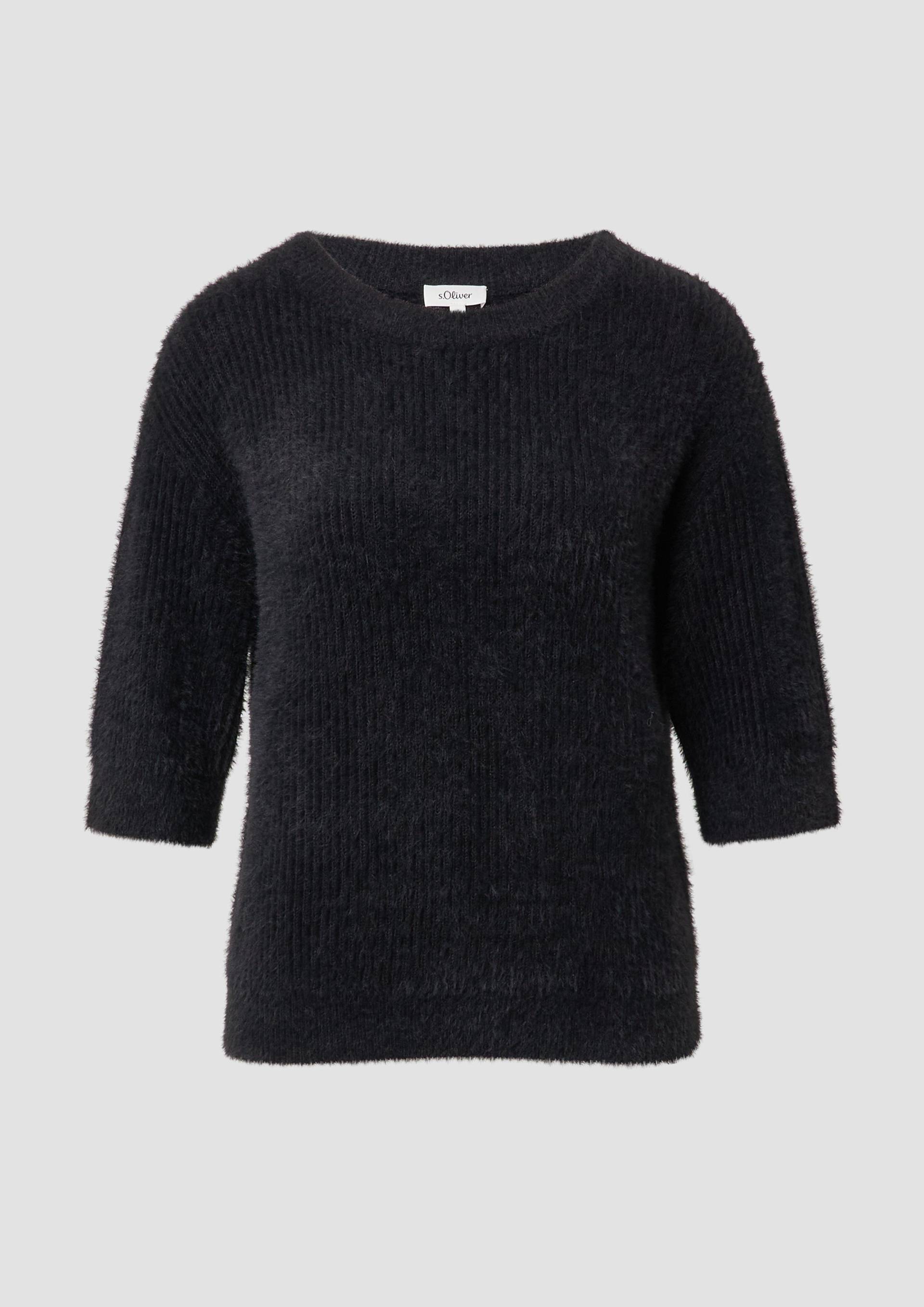 s.Oliver - Flauschiger Strickpullover mit halbem Arm, Damen, schwarz von s.Oliver
