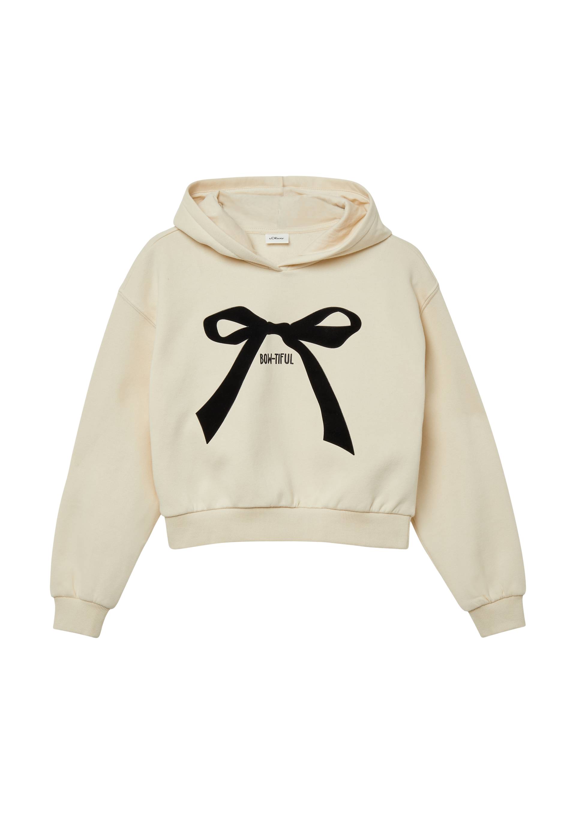 s.Oliver - Kuscheliger cropped Oversize Hoodie mit Print, Mädchen, Beige von s.Oliver