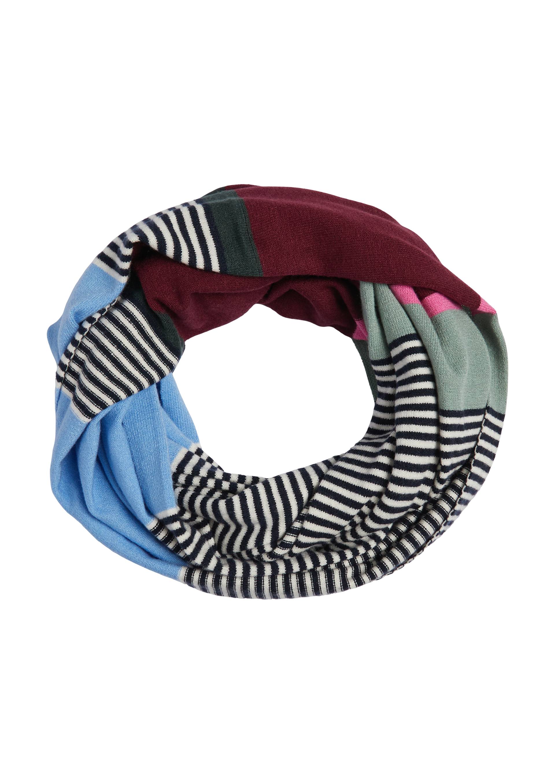 s.Oliver - Lässiger Feinstrick-Loopschal mit Streifen und Logo-Ring, Damen, blau|mehrfarbig von s.Oliver