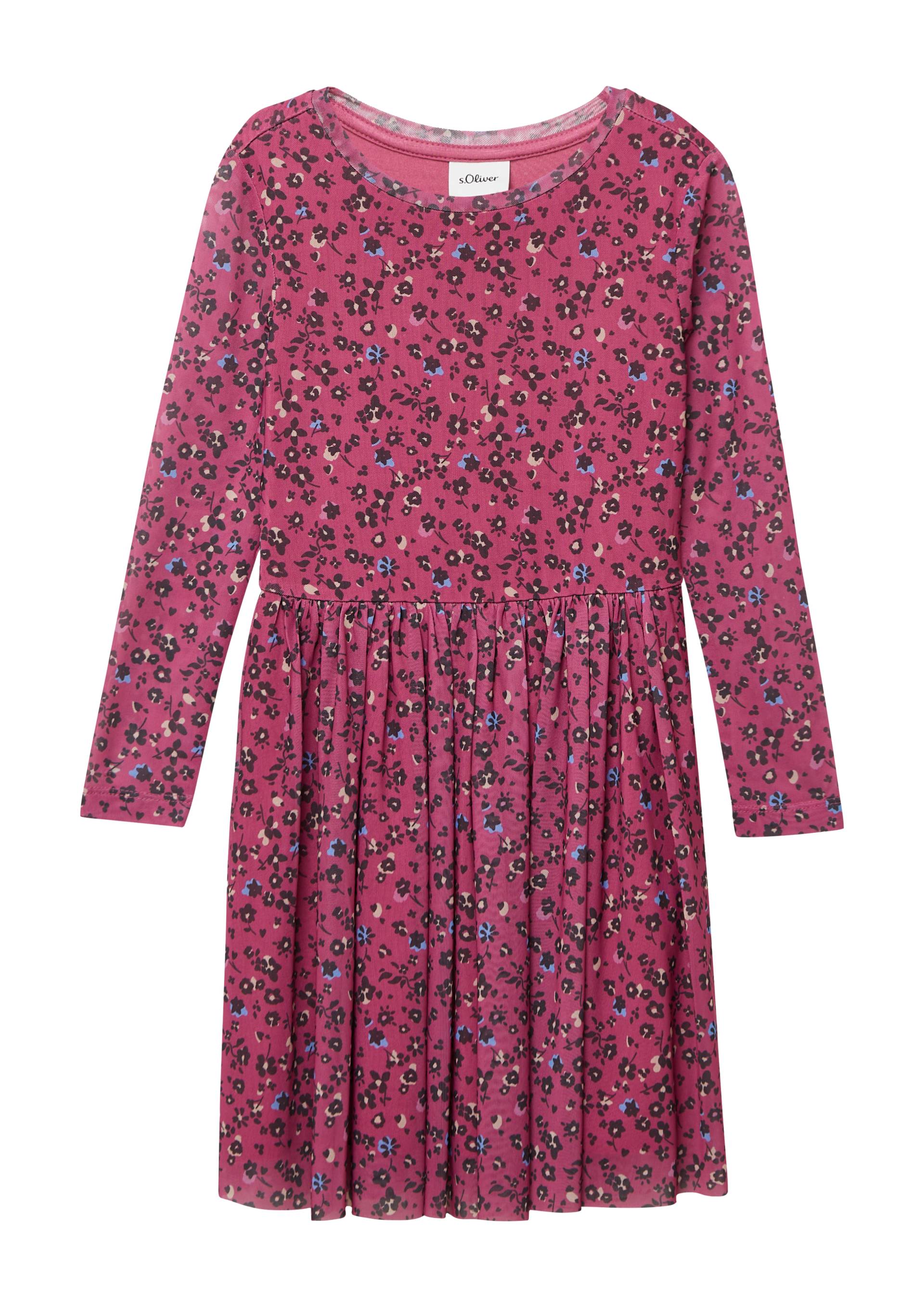 s.Oliver - Langärmeliges Meshkleid mit Jerseyfutter und All-over-Print, Kinder, pink|mehrfarbig von s.Oliver