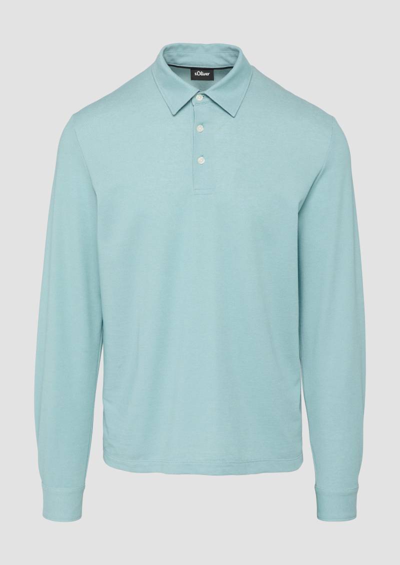 s.Oliver - Langärmeliges Poloshirt aus feinem Piqué, Herren, Blau von s.Oliver