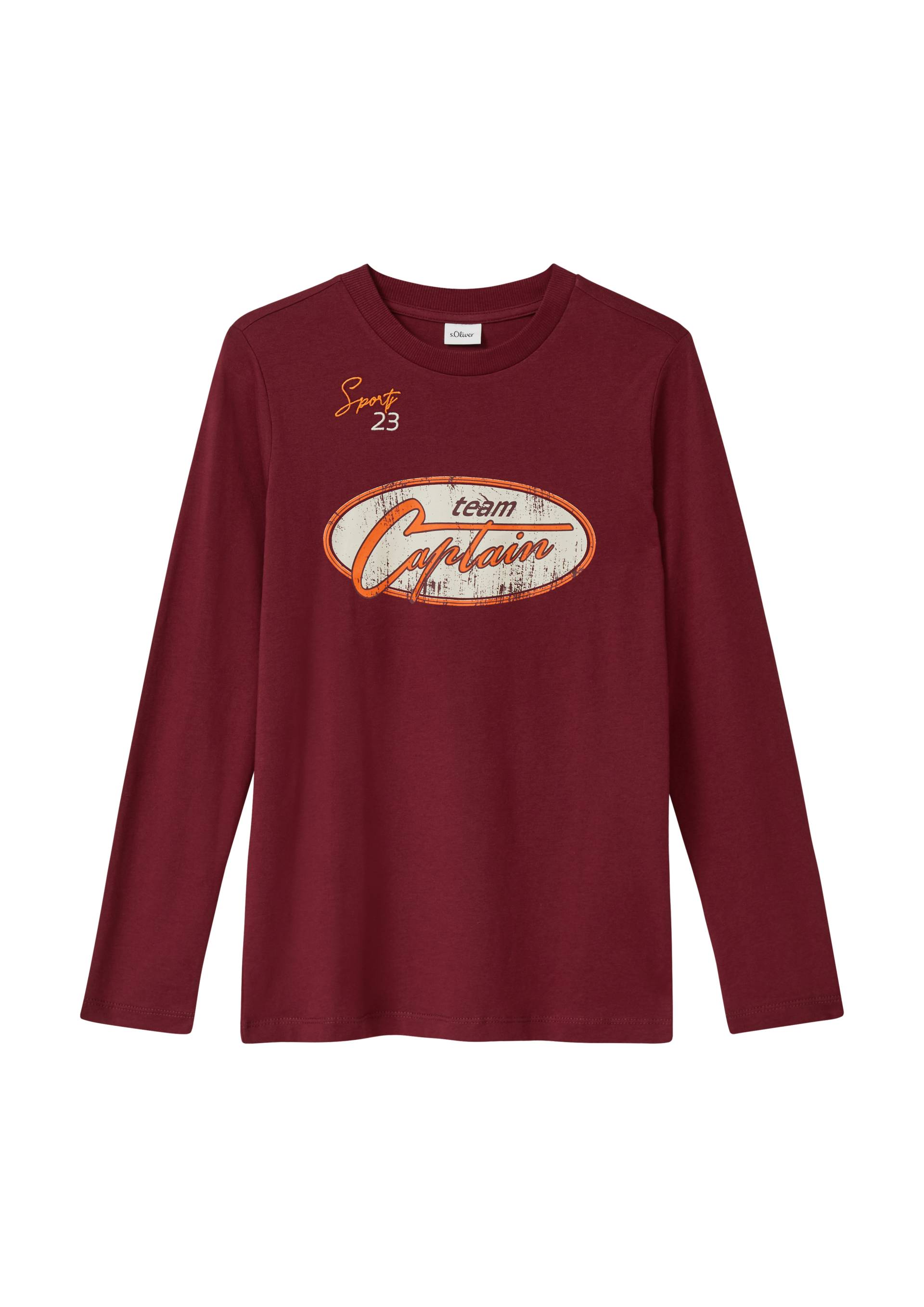 s.Oliver - Langarm-Jerseyshirt mit Print und Stickerei, Jungen, rot von s.Oliver
