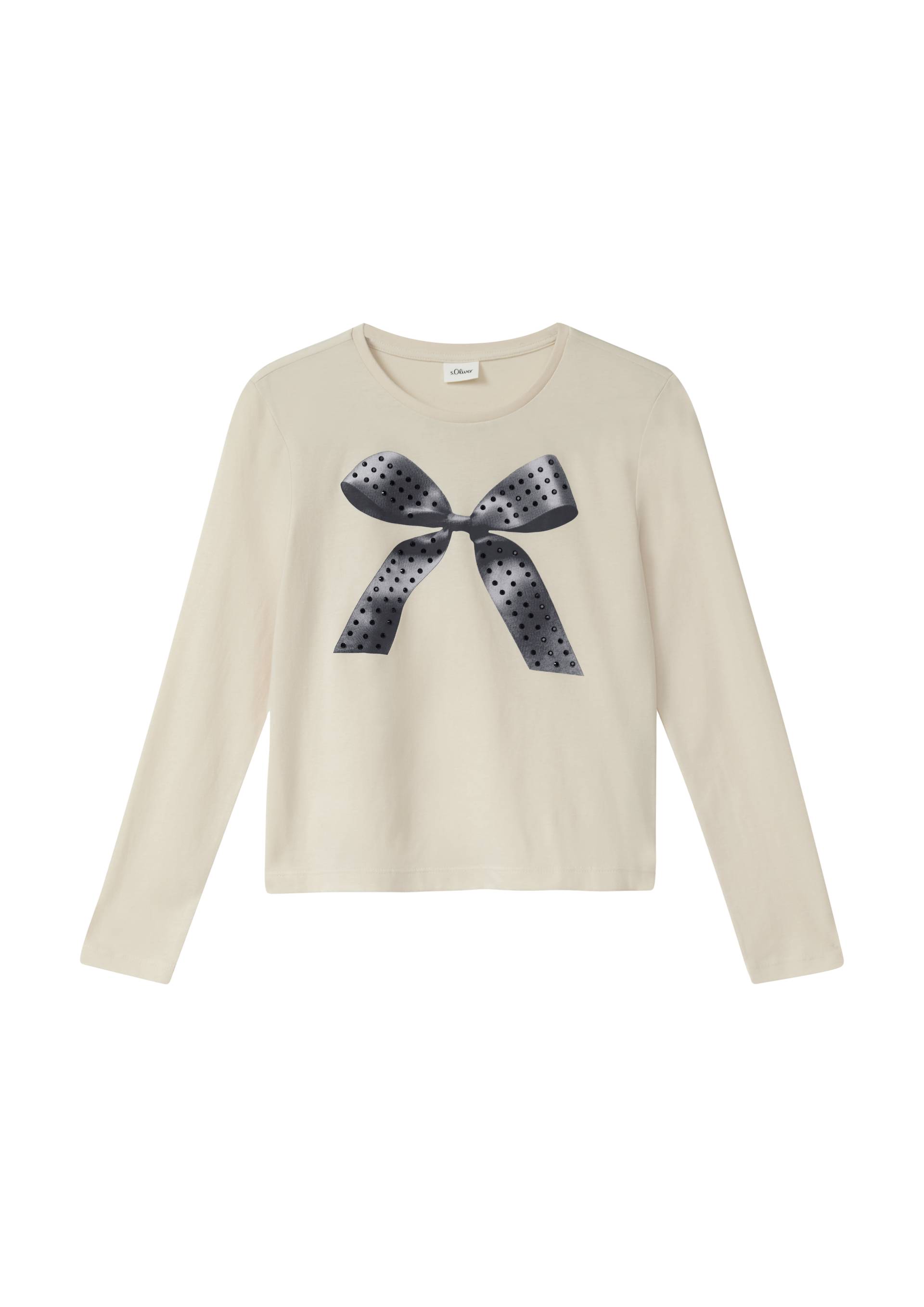 s.Oliver - Langarm-Jerseyshirt mit Schmucksteinen im Loose Fit, Mädchen, Beige von s.Oliver