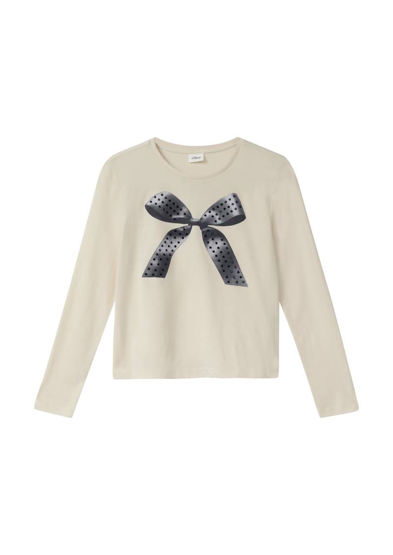 s.Oliver - Langarm-Jerseyshirt mit Schmucksteinen im Loose Fit, Mädchen, Beige von s.Oliver