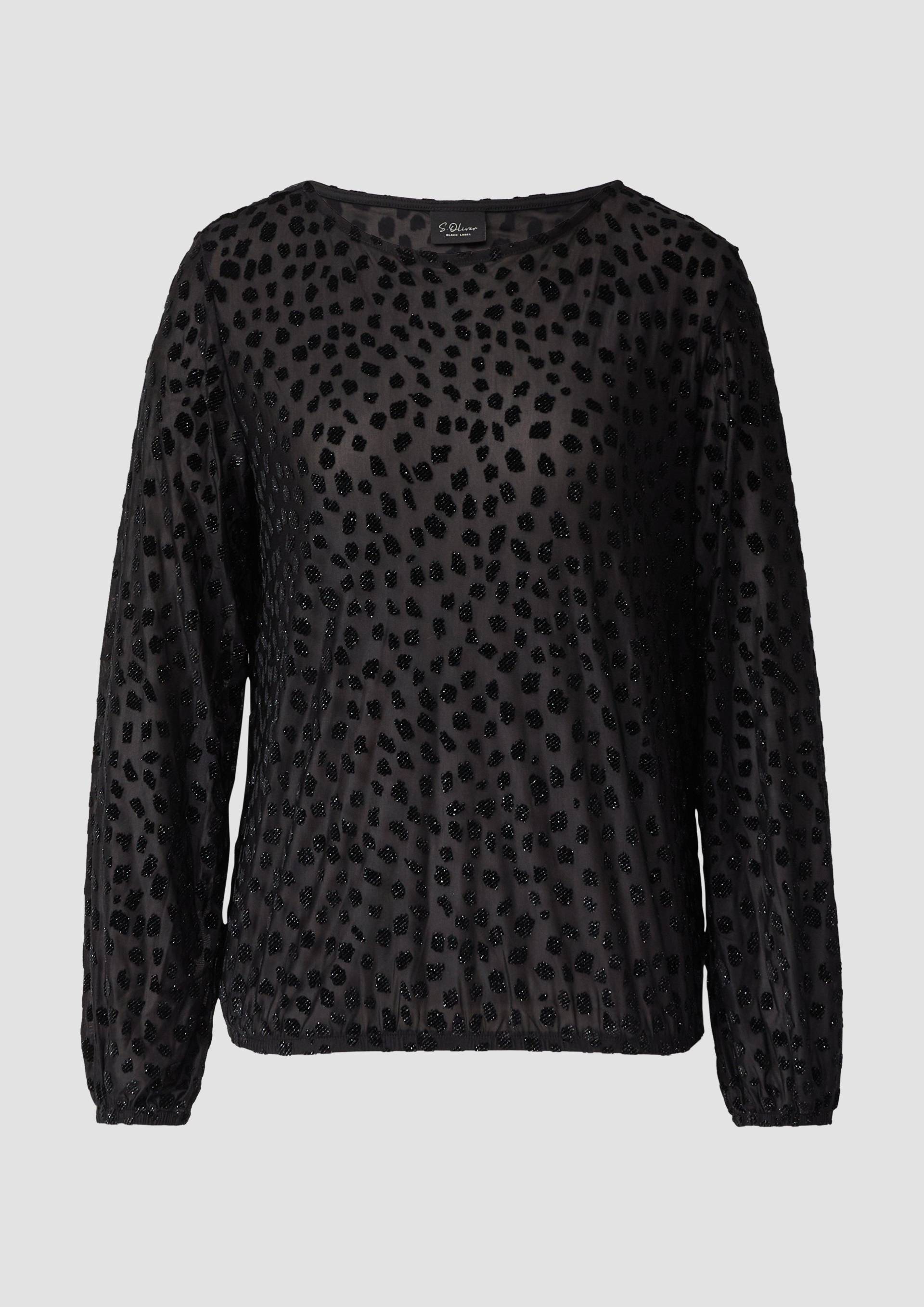 s.Oliver - Langarm-Samtshirt: Relaxed Fit mit Ausbrennermuster, Damen, schwarz von s.Oliver