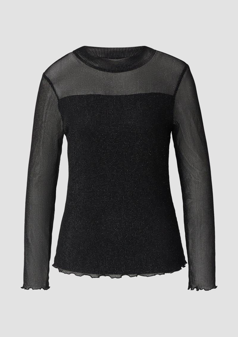 s.Oliver - Langarm-Shirt im Slim Fit mit Stehkragen und transparenten Ärmeln, Damen, schwarz von s.Oliver