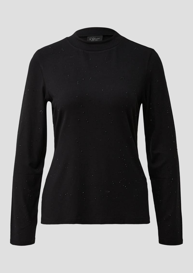 s.Oliver - Langarm-T-Shirt aus Jerseystoff mit Schmucksteinen und Stehkragen, Damen, schwarz von s.Oliver