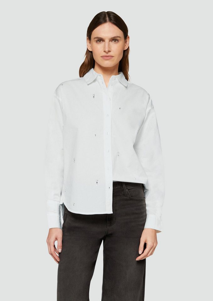 s.Oliver Langarmbluse Baumwollbluse mit Schmucksteinen Applikation von s.Oliver