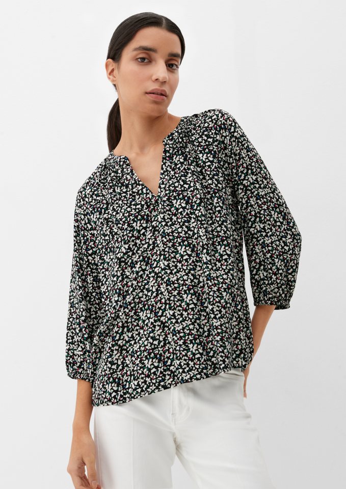 s.Oliver Langarmbluse Bluse mit Dobby-Struktur Raffung von s.Oliver