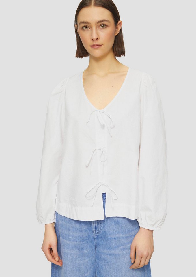 s.Oliver Langarmbluse Verspielte Popeline-Bluse mit Schleifen und Puffärmeln Schleife von s.Oliver