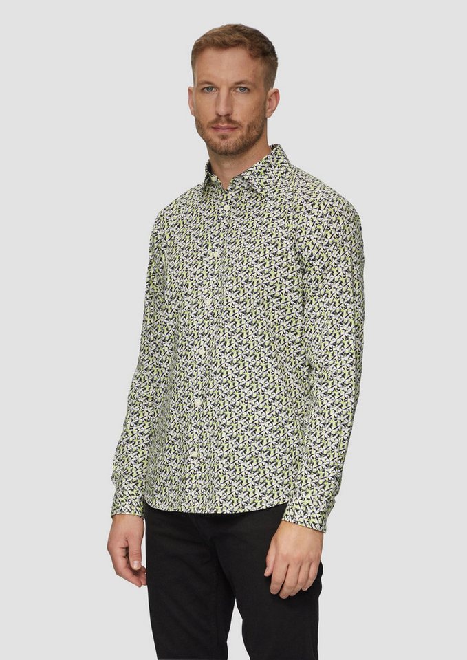 s.Oliver Langarmhemd Hemd Slim Fit: Popeline-Hemd mit All-over-Print von s.Oliver