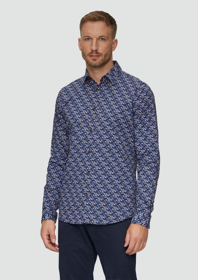 s.Oliver Langarmhemd Hemd Slim Fit: Popeline-Hemd mit All-over-Print von s.Oliver