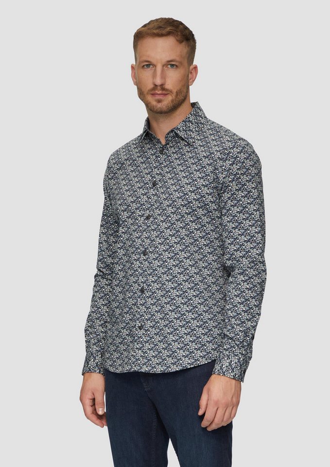 s.Oliver Langarmhemd Hemd Slim Fit: Popeline-Hemd mit All-over-Print von s.Oliver