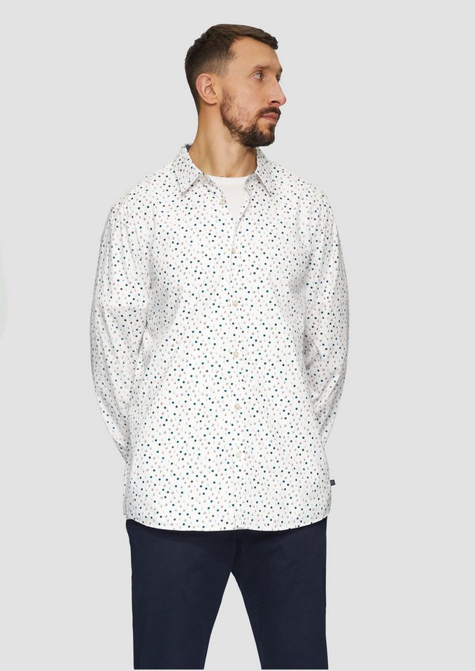 s.Oliver Langarmhemd Slim Fit: Gemustertes Popeline-Hemd mit Kentkragen Artwork von s.Oliver