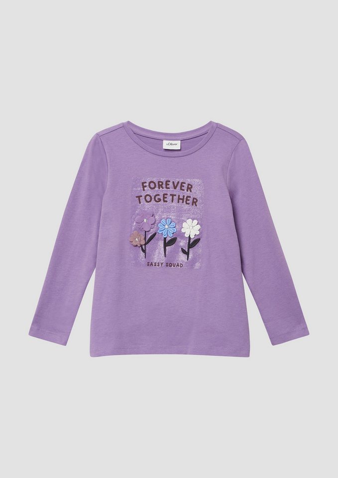 s.Oliver Langarmshirt Longsleeve in A-Linie mit Glitzerprint und 3D-Blüten von s.Oliver