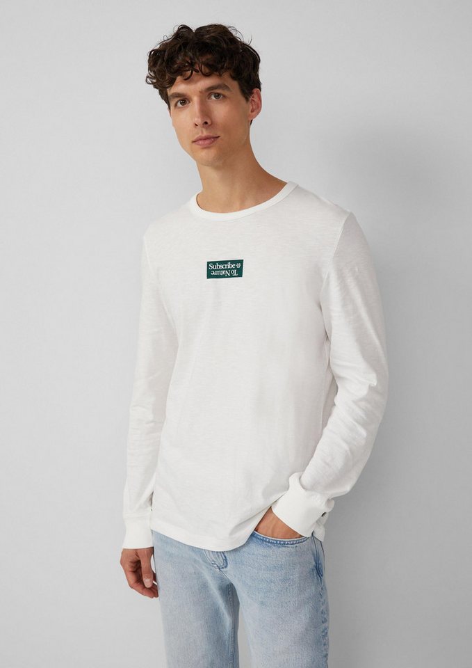 s.Oliver Langarmshirt T-Shirt Longsleeve mit Flammgarnstruktur und Frontprint von s.Oliver
