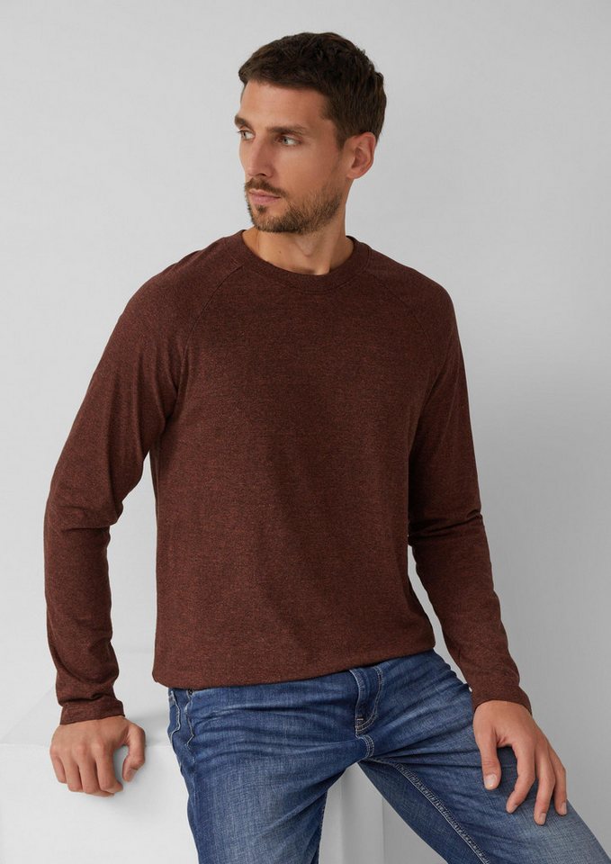 s.Oliver Langarmshirt T-Shirt Langarm-T-Shirt aus Baumwolle mit Crew Neck und Label-Patch von s.Oliver
