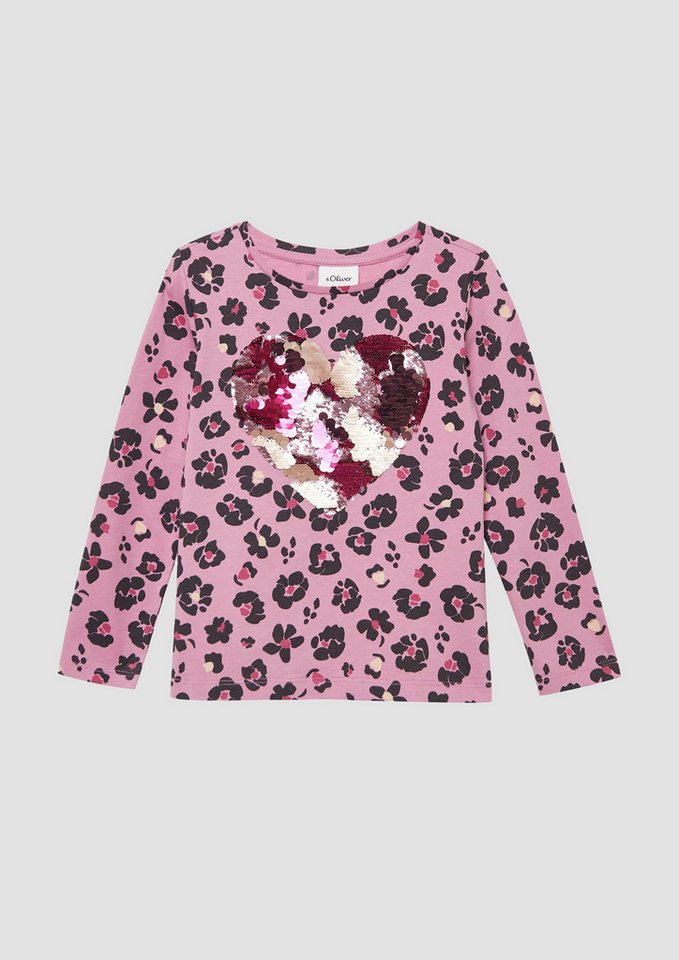 s.Oliver Langarmshirt T-Shirt Loose-Fit-Longsleeve mit All-over-Print und Wendepailletten von s.Oliver