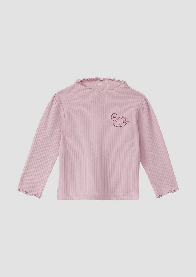 s.Oliver Langarmshirt T-Shirt Rippshirt mit Stickerei und Puffärmel von s.Oliver