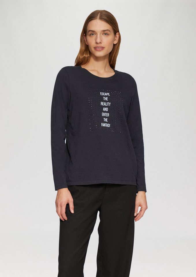 s.Oliver Langarmshirt Weiches Jerseyshirt mit Frontprint und Schmucksteinen Strasssteine von s.Oliver