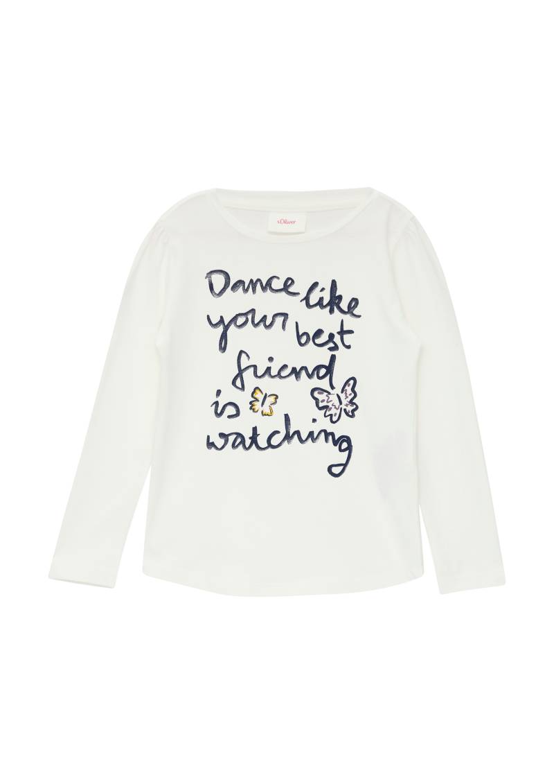 s.Oliver - Langarmshirt im Slim Fit mit abgerundetem Saum, Kinder, creme|weiß von s.Oliver