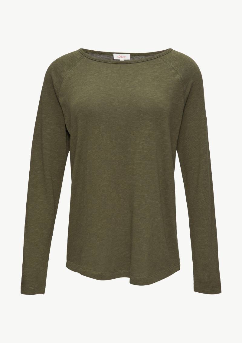 s.Oliver - Langarmshirt mit Flammgarnstruktur und Raglanärmeln, Damen, Grün von s.Oliver