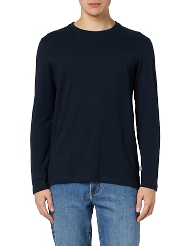 s.Oliver Herren 2138668 Langarmshirt mit Flammgarnstruktur, 5978 blau, S von s.Oliver