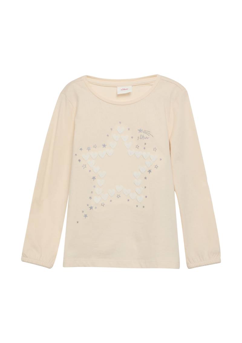 s.Oliver - Langarmshirt mit Glitter-Print und Chiffon-Applikation, Kinder, Beige von s.Oliver