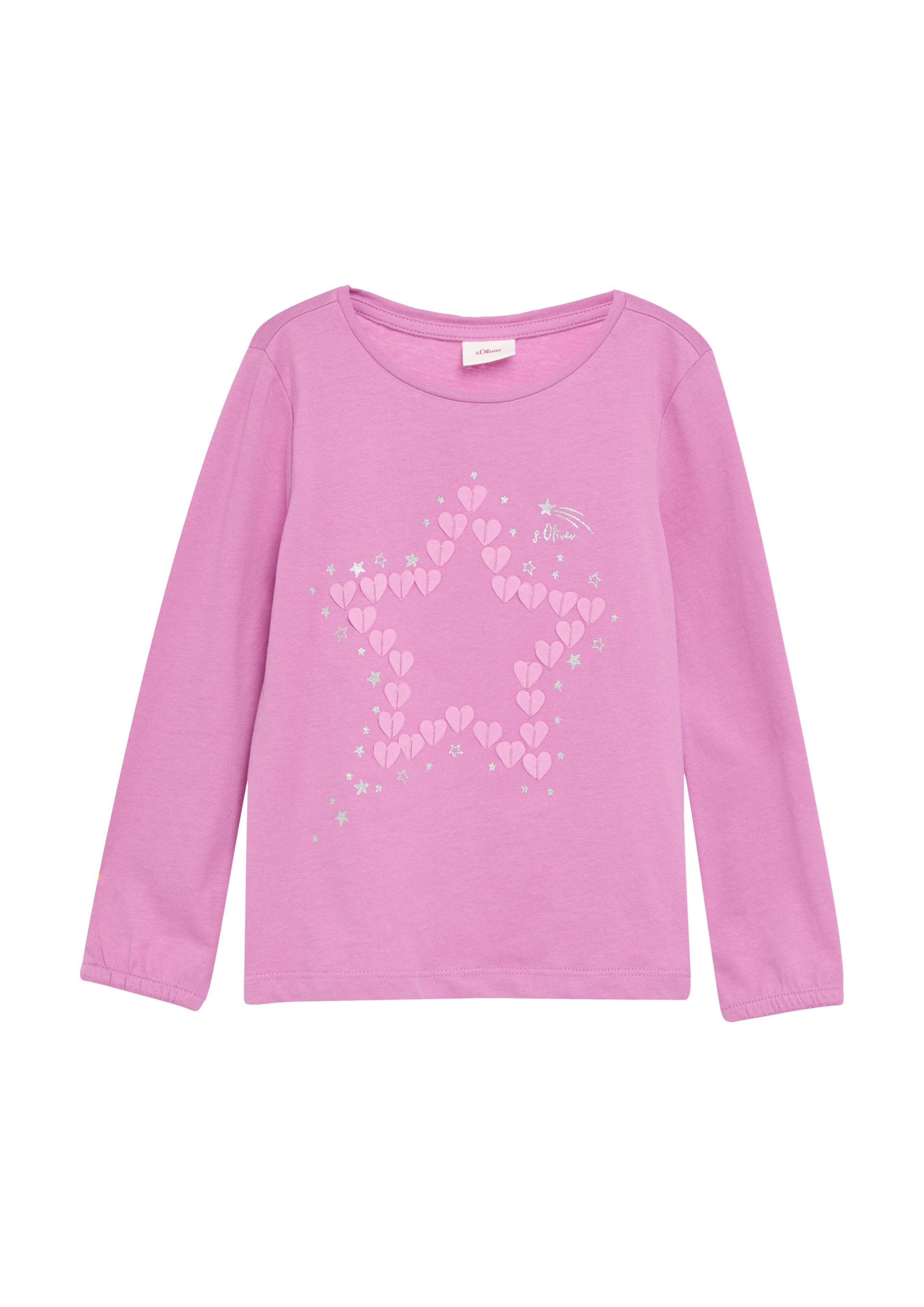 s.Oliver - Langarmshirt mit Glitter-Print und Chiffon-Applikation, Kinder, Rosa von s.Oliver