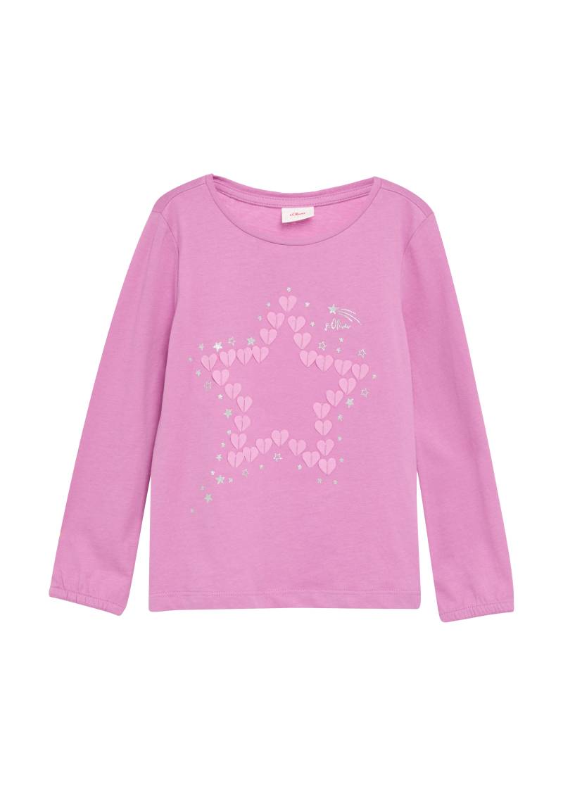 s.Oliver - Langarmshirt mit Glitter-Print und Chiffon-Applikation, Kinder, Rosa von s.Oliver