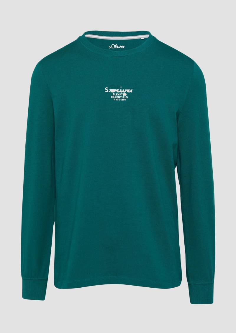 s.Oliver - Langarmshirt mit Logo-Stickerei, Herren, Blau von s.Oliver