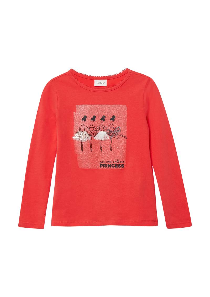s.Oliver - Langarmshirt mit Pailletten und Applikation, Kinder, rot von s.Oliver
