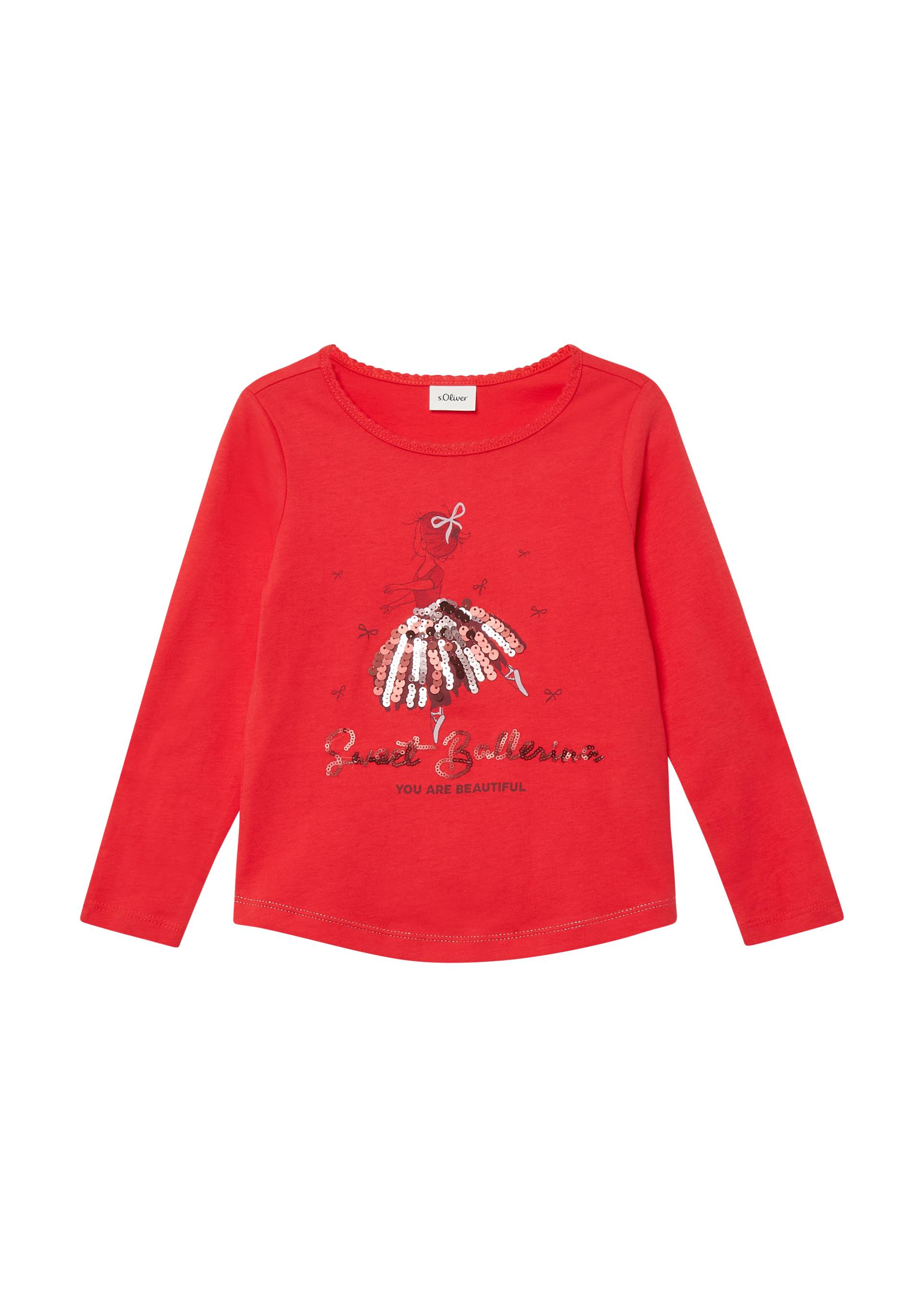 s.Oliver - Langarmshirt mit Pailletten und abgerundetem Saum, Kinder, rot von s.Oliver