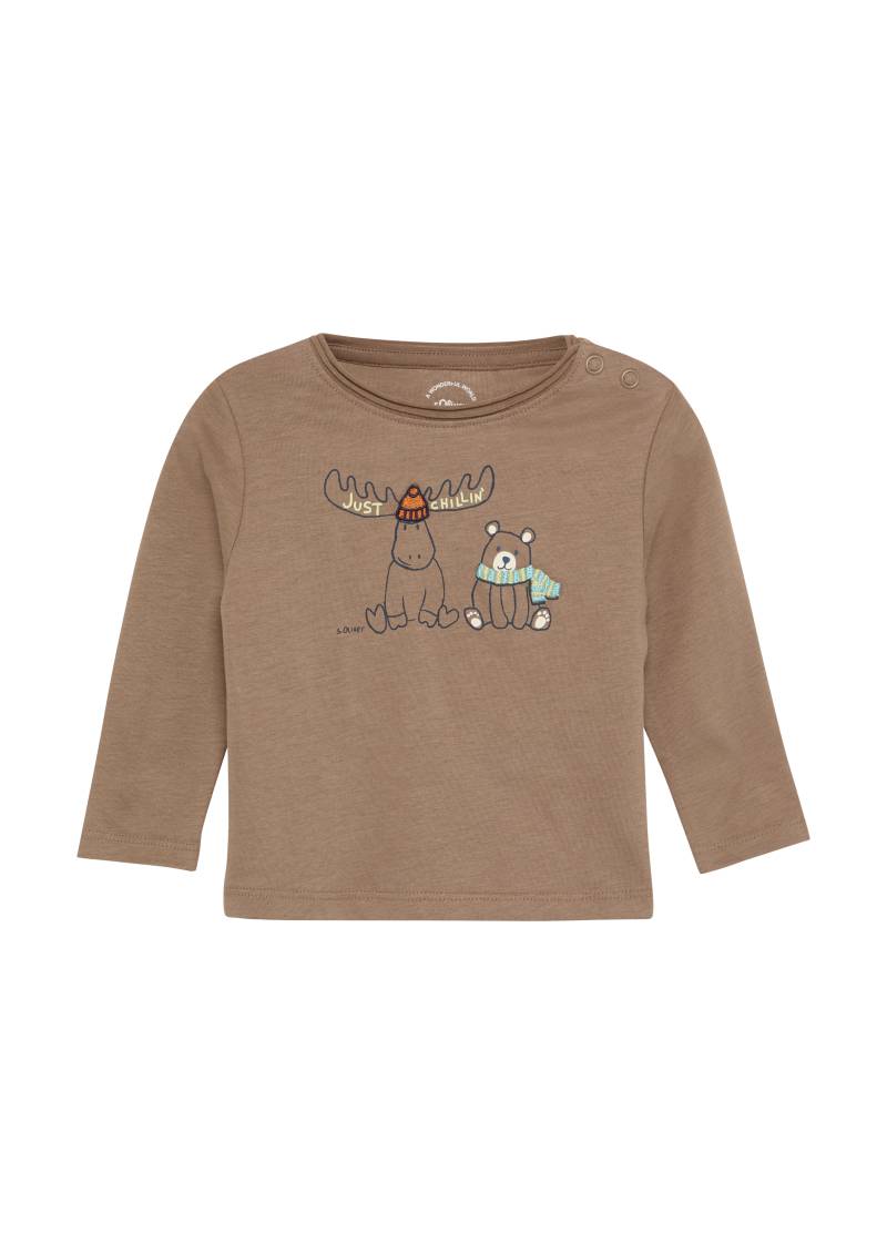 s.Oliver - Langarmshirt mit Print und Stickerei, Babys, braun von s.Oliver