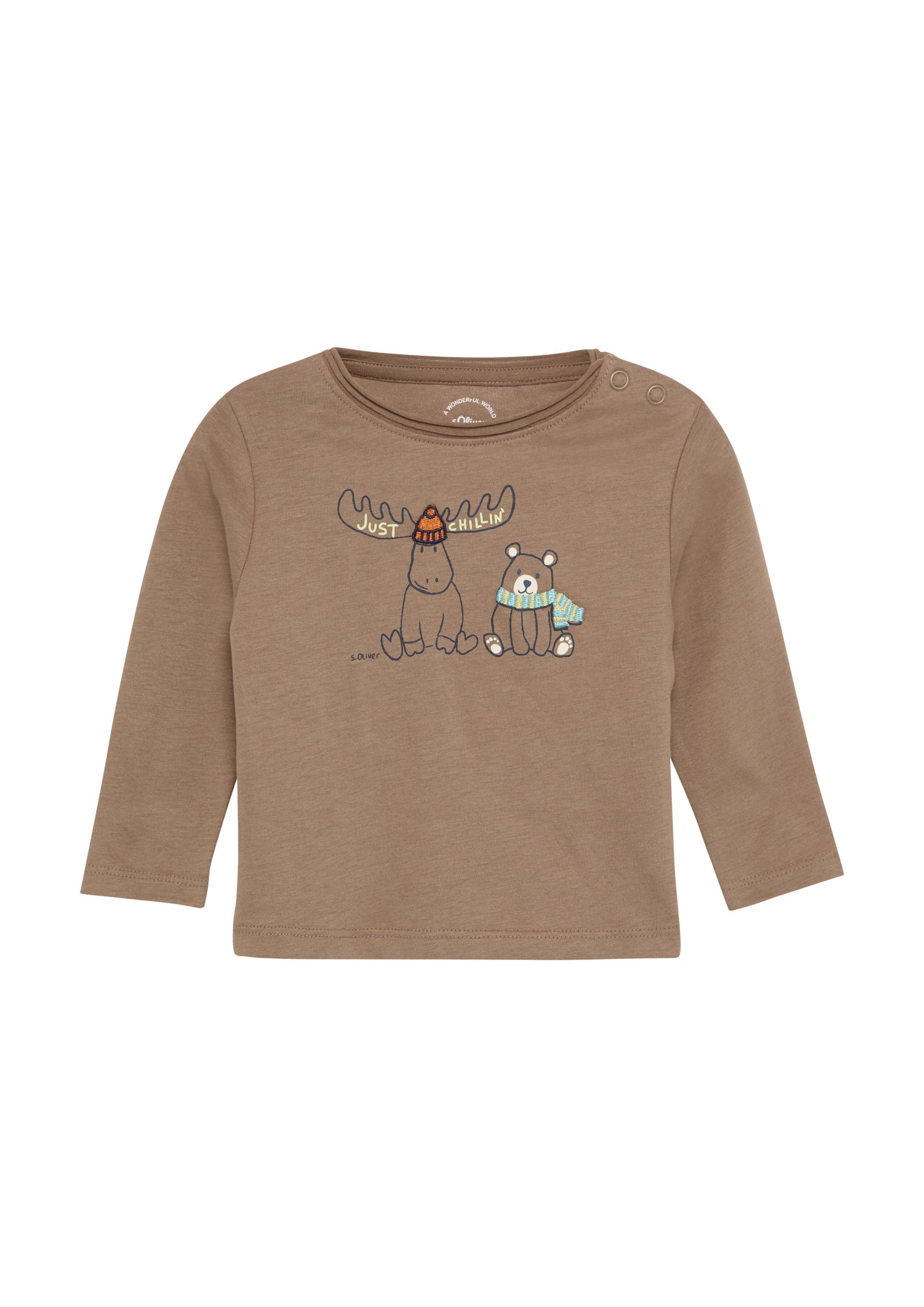 s.Oliver - Langarmshirt mit Print und Stickerei, Babys, braun von s.Oliver