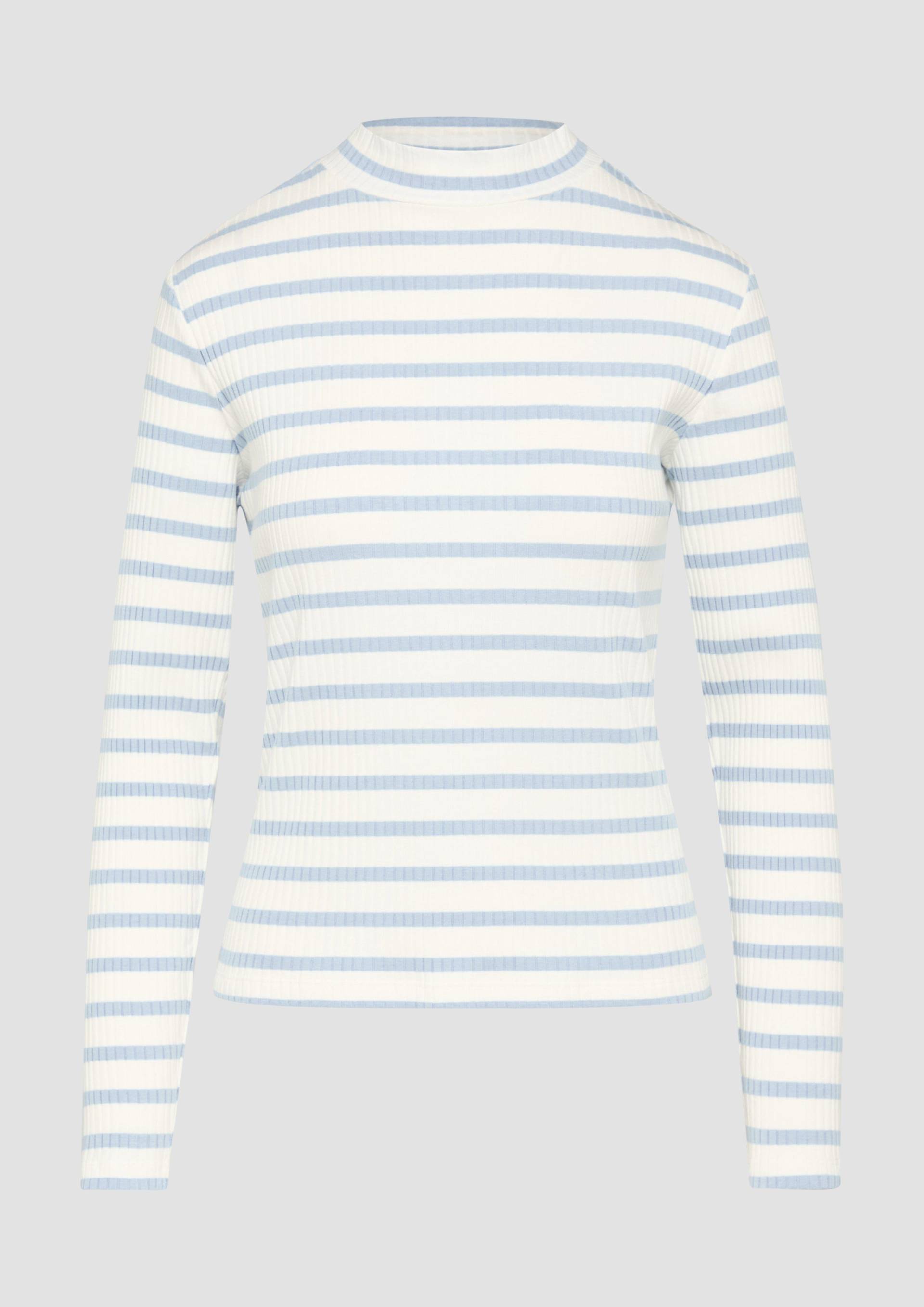 s.Oliver - Langarmshirt mit Rippstruktur und Stehkragen, Damen, blau|weiß von s.Oliver