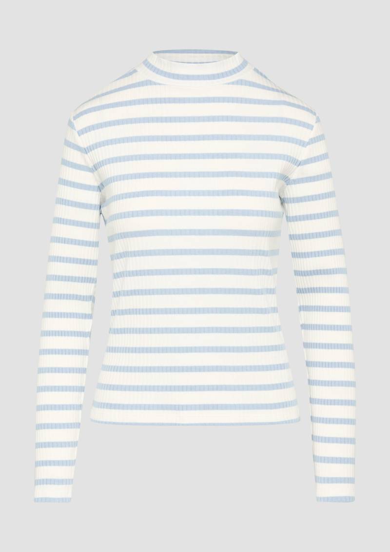 s.Oliver - Langarmshirt mit Rippstruktur und Stehkragen, Damen, blau|weiß von s.Oliver