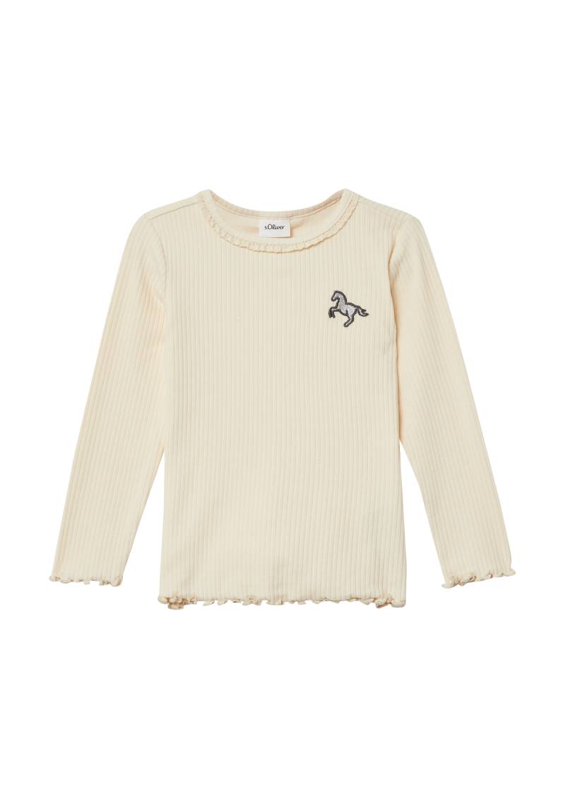 s.Oliver - Geripptes Langarmshirt mit Spitzen- und Stickdetail, Kinder, Beige von s.Oliver