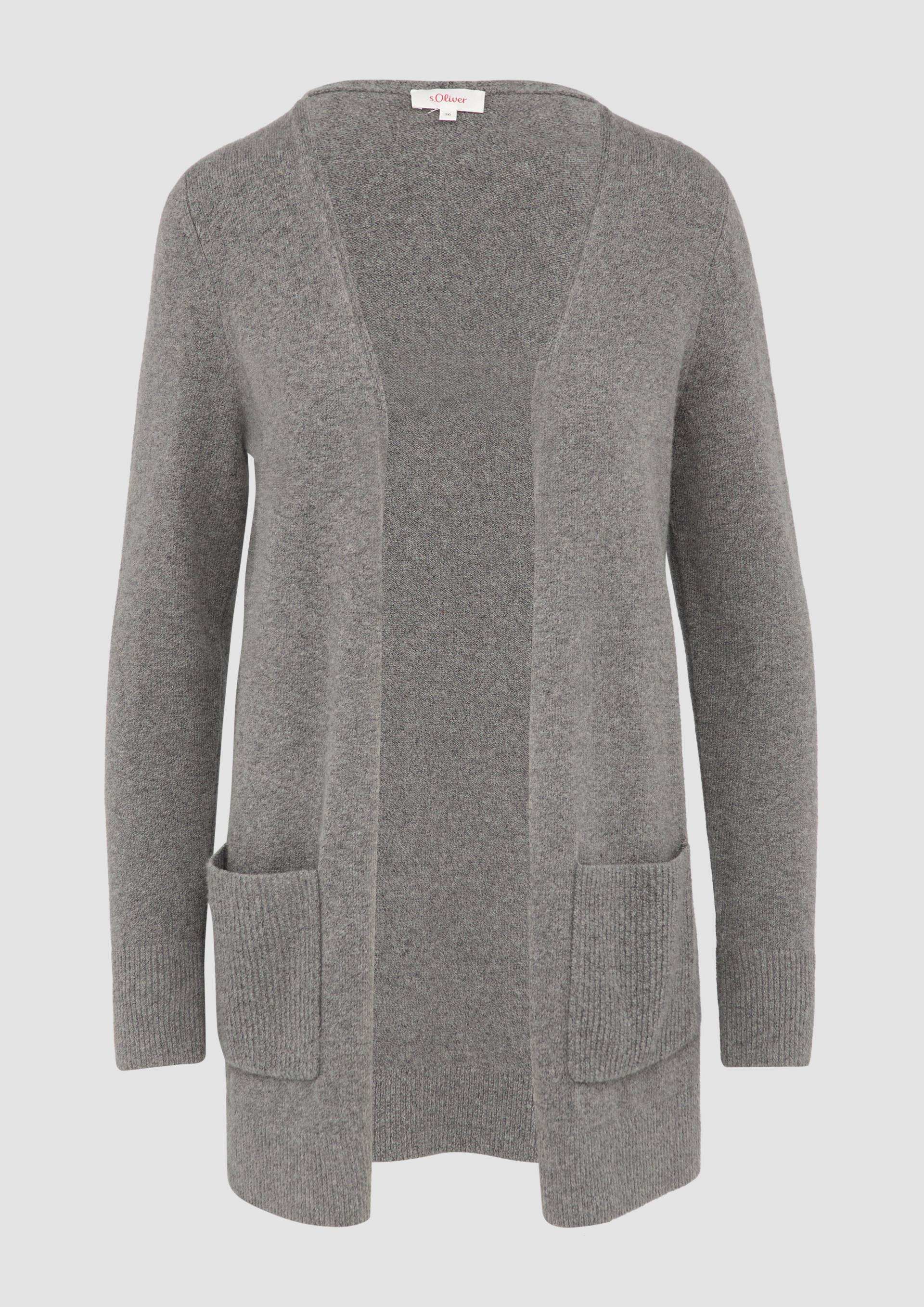 s.Oliver - Lange Strickjacke mit Rippbündchen, Damen, grau von s.Oliver