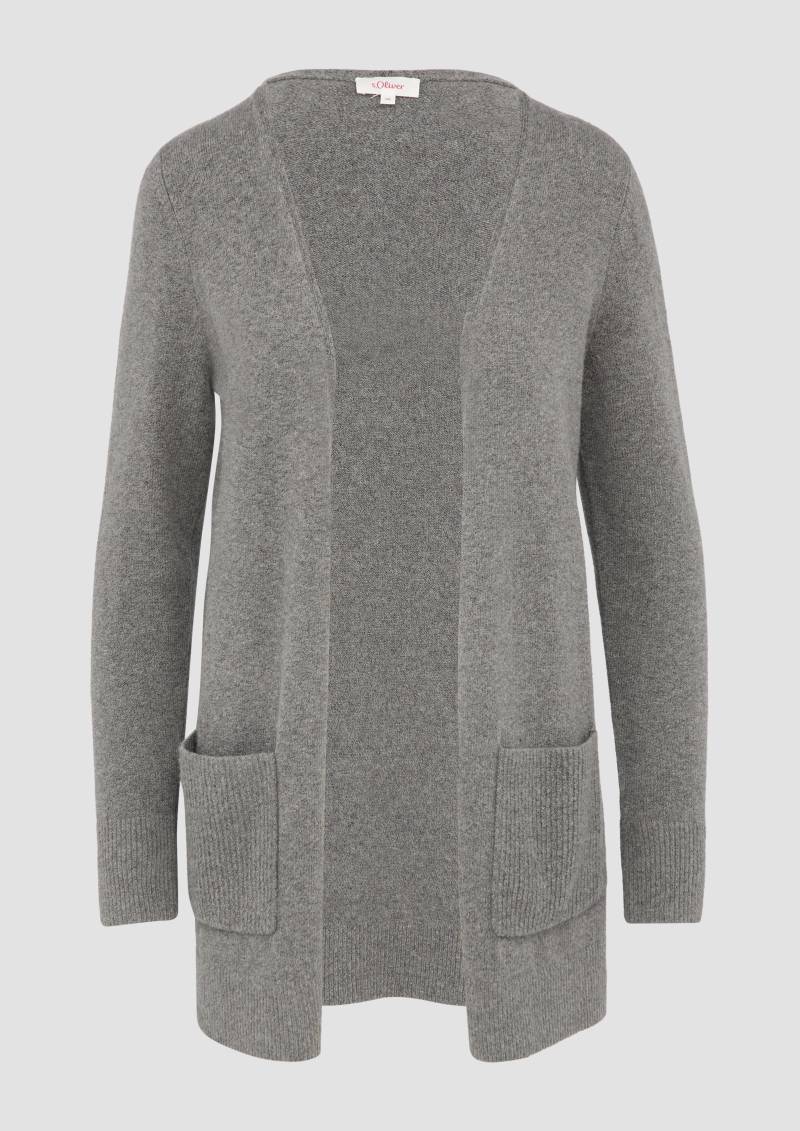 s.Oliver - Lange Strickjacke mit Rippbündchen, Damen, grau von s.Oliver