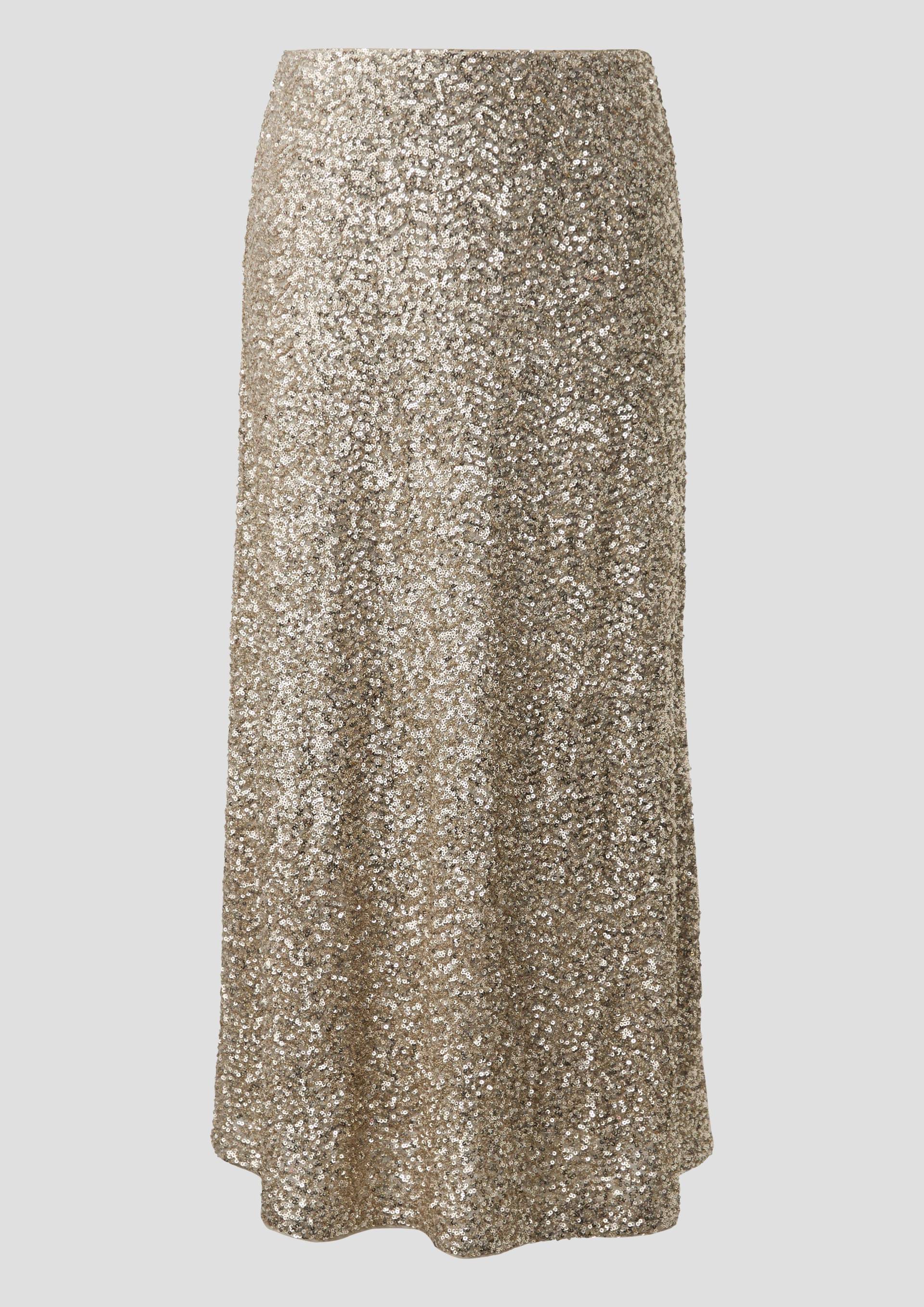 s.Oliver - Langer Pailletten-Rock mit Viskosefutter, Damen, Beige von s.Oliver