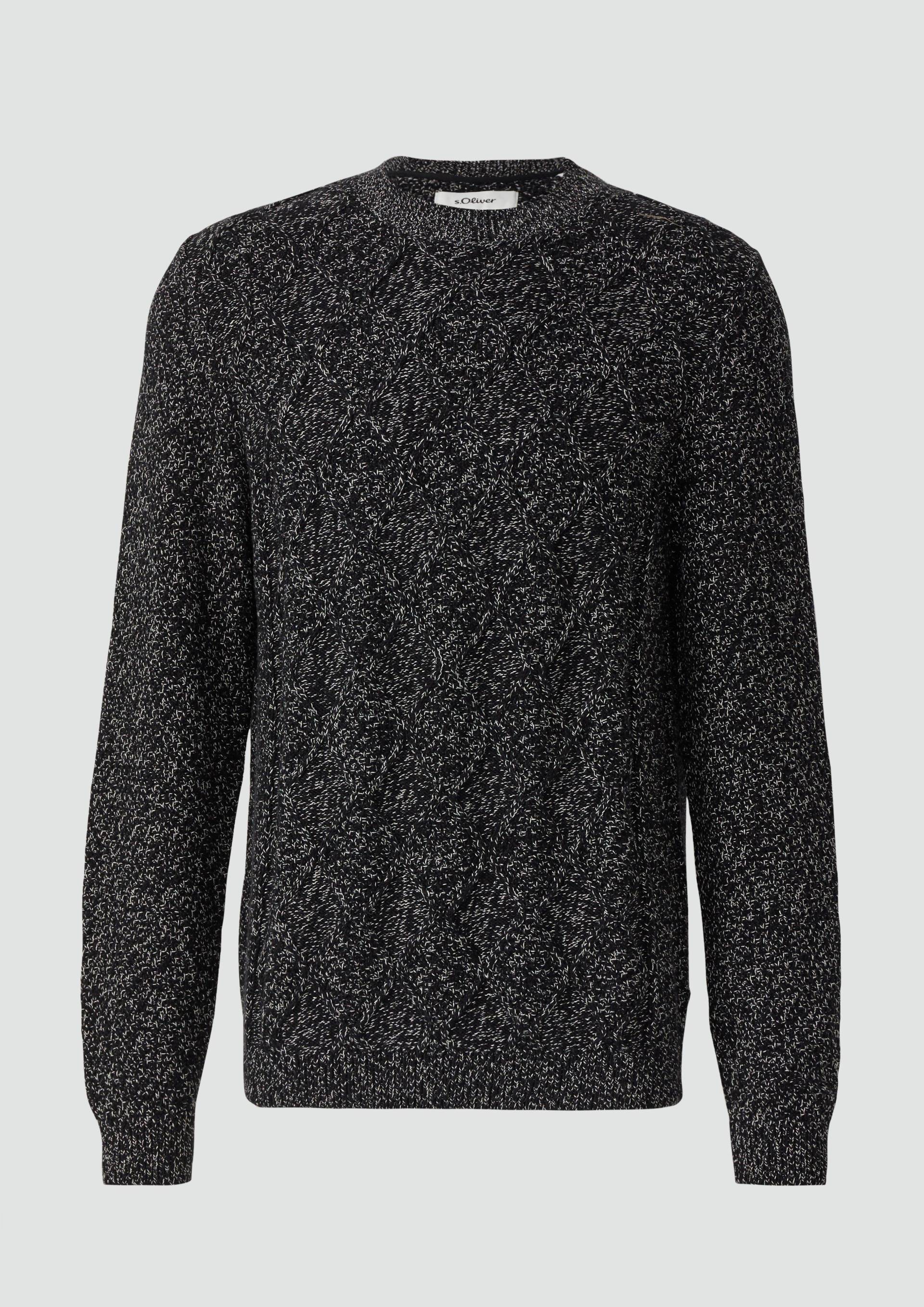 s.Oliver - Melierter Baumwoll-Strickpullover mit Zopfmuster, Herren, schwarz von s.Oliver