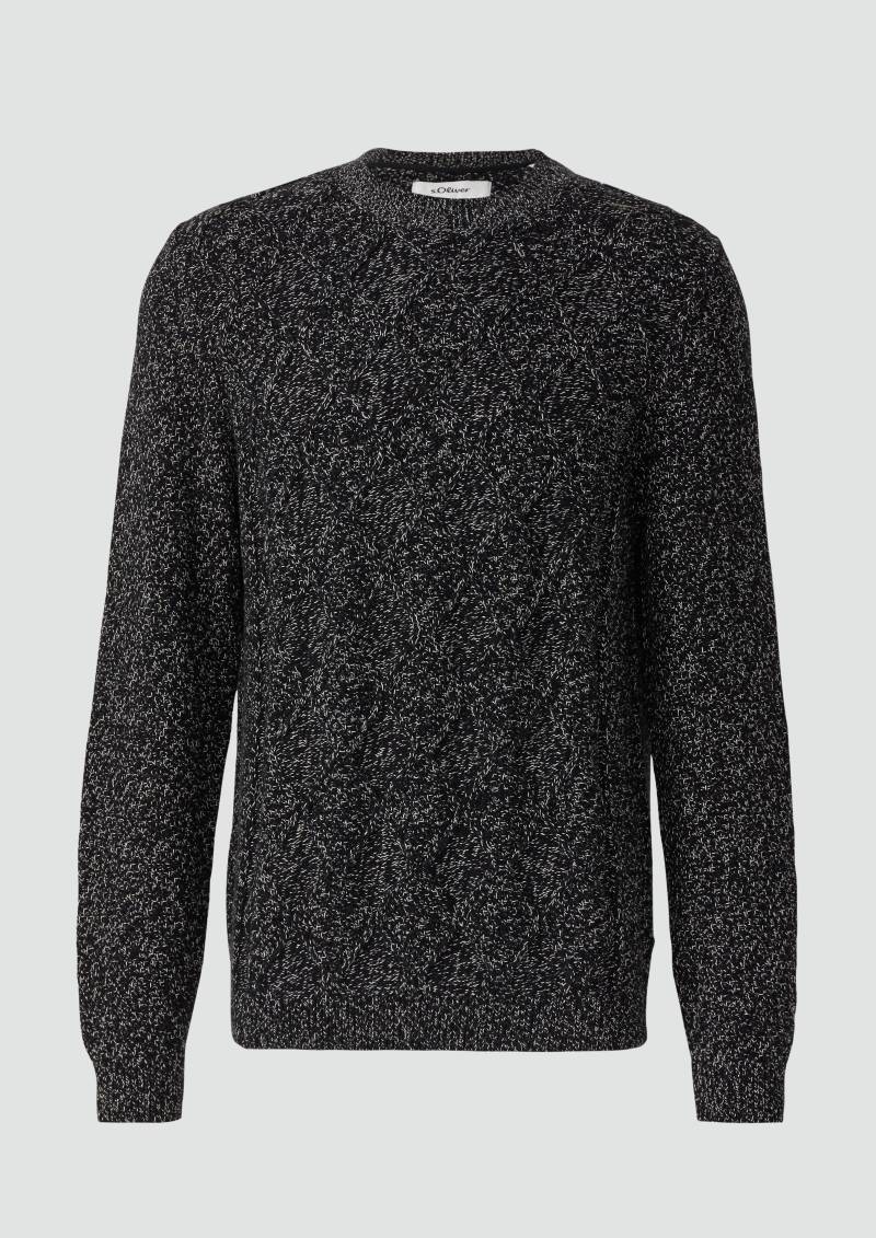 s.Oliver - Melierter Baumwoll-Strickpullover mit Zopfmuster, Herren, schwarz von s.Oliver
