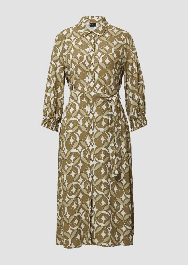 s.Oliver - Langes Viskosekleid mit All-over-Print und Bindegürtel, Damen, Grün von s.Oliver