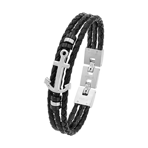 s.Oliver Armband Edelstahl Leder Herren Armschmuck, 20+1,5 cm, Bicolor, Anker, Kommt in Schmuck Geschenk Box, 2018683 von s.Oliver