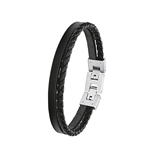 s.Oliver Armband Edelstahl Leder Herren Armschmuck, 20+1,5 cm, Schwarz, Kommt in Schmuck Geschenk Box, 2027411 von s.Oliver