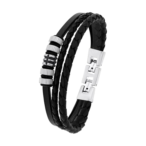 s.Oliver Armband Edelstahl Leder Herren Armschmuck, 20+2 cm, Schwarz, Kommt in Schmuck Geschenk Box, 2027438 von s.Oliver