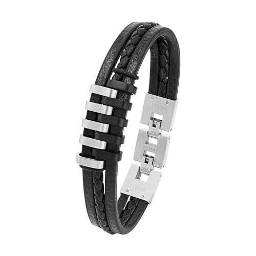 s.Oliver Armband Edelstahl Leder Herren Armschmuck, 20+2 cm, Bicolor, Kommt in Schmuck Geschenk Box, 9025510 von s.Oliver